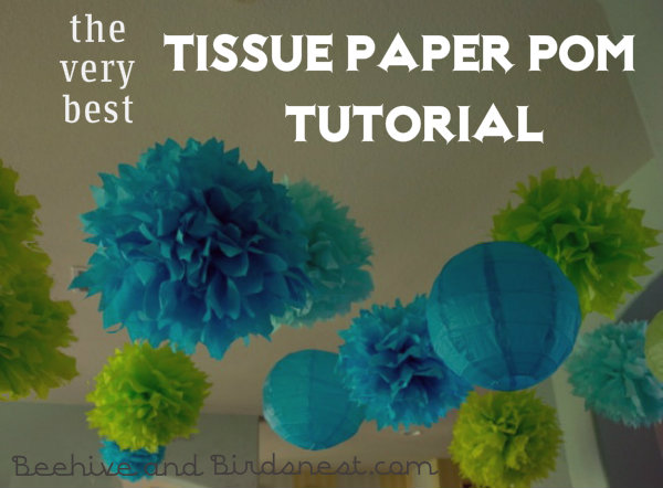 PomsCeilingTitle, Tissue Paper Pom Pom Flower Tutorial