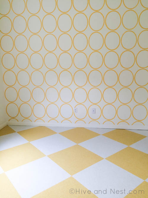 yellow white checkerboard floor